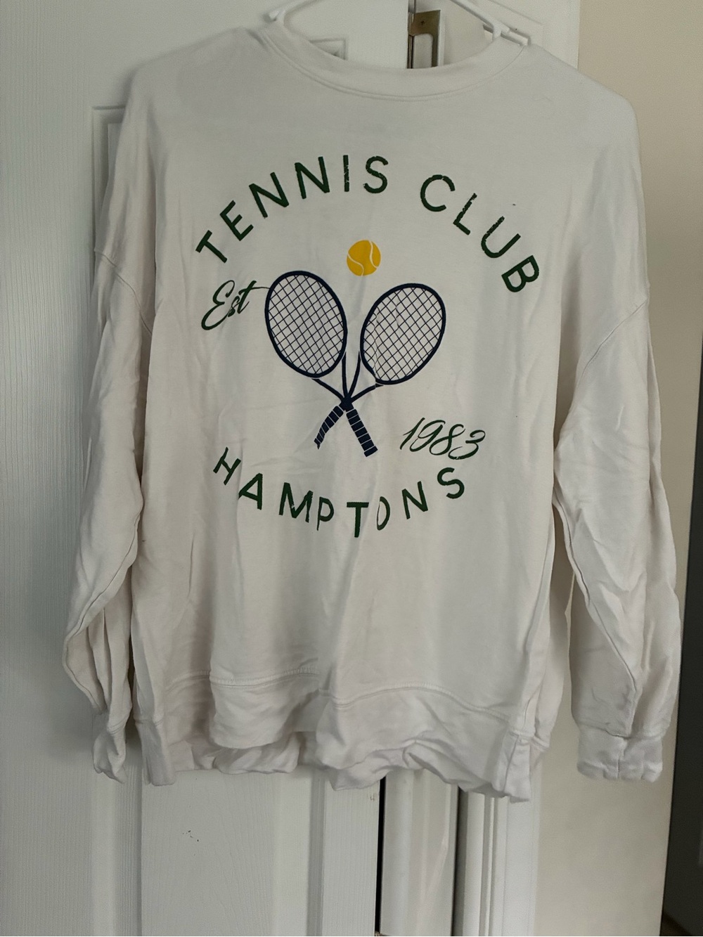Green Envelope White Sweatshirt with Green & Yellow Tennis Graphic